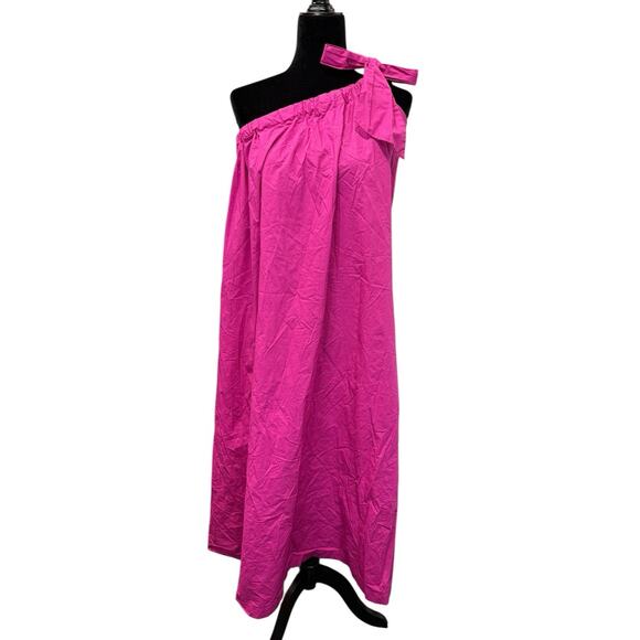 Mango Fuchsia One-Shoulder Cotton Maxi Dress Size Small – Fits S/M - Picture 5 of 14